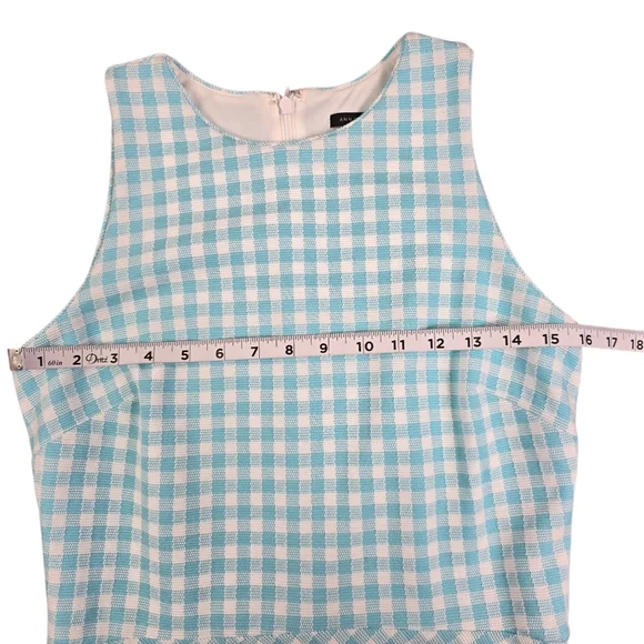 ⭐️NWOT Ann Taylor Turquoise/White Gingham Checkered Plaid Sleeveless Dress Sz 4 - Picture 4 of 8